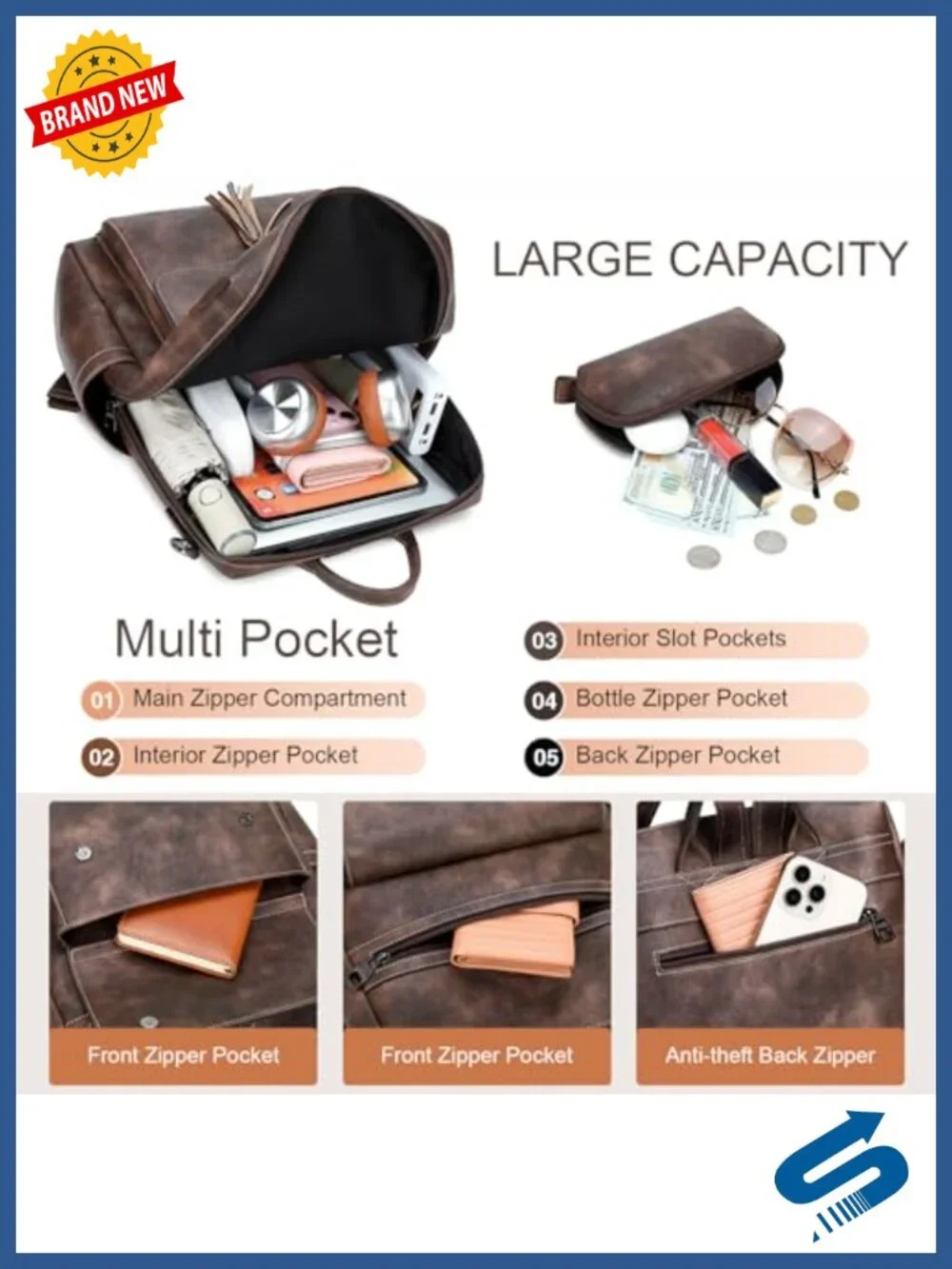 PU Leather Backpack Purse Tassel Designer Ladies Shoulder Bag Large Casual